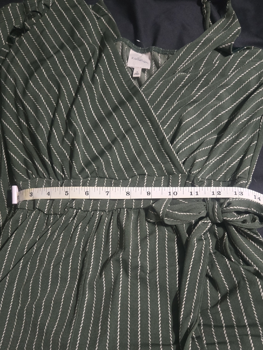 Kaleigh Olive Green Pin Stripe Wrap Front Jumpsuit